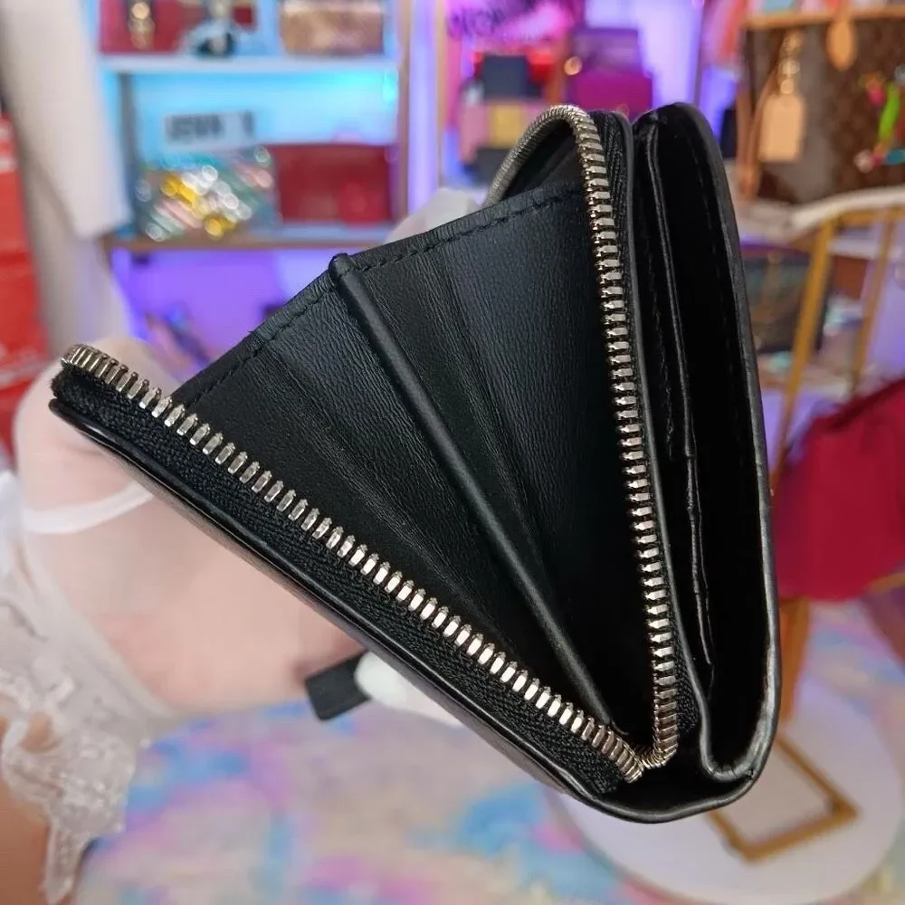 Balenciaga Black White Logo Leather Compact Wallet Women’s Men’s